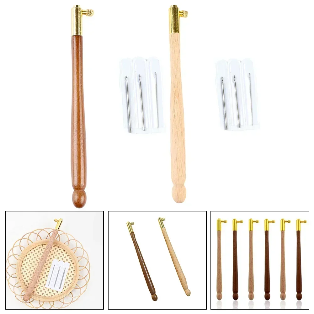 French Embroidery Needles Tambour Crochet Hook DiySewing Hook With 3 Needles Sewing Tool Set DIY Craft Wooden Handle Tool