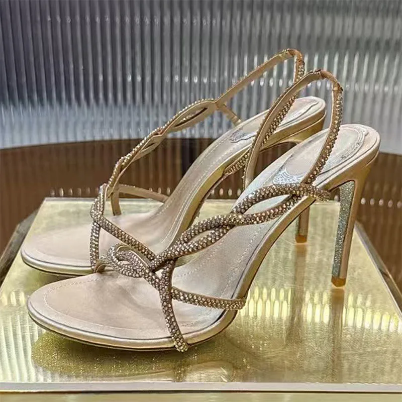 

Summer High Heels Gladiator Sandals Women Crystal Cross Strap Runway Shoes Women Stiletto Sandals Woman Sandalias Mujer