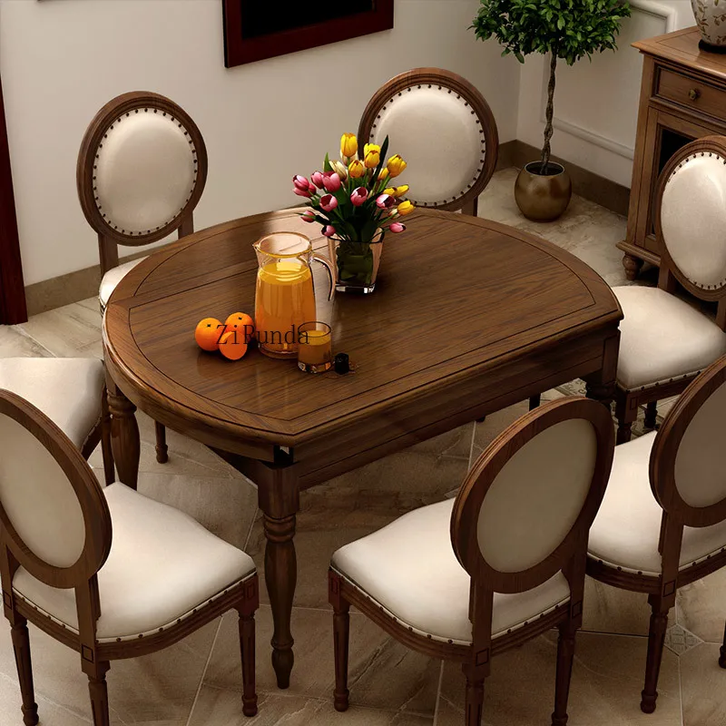

2025 new solid wood table and chair combination, household retractable folding round table