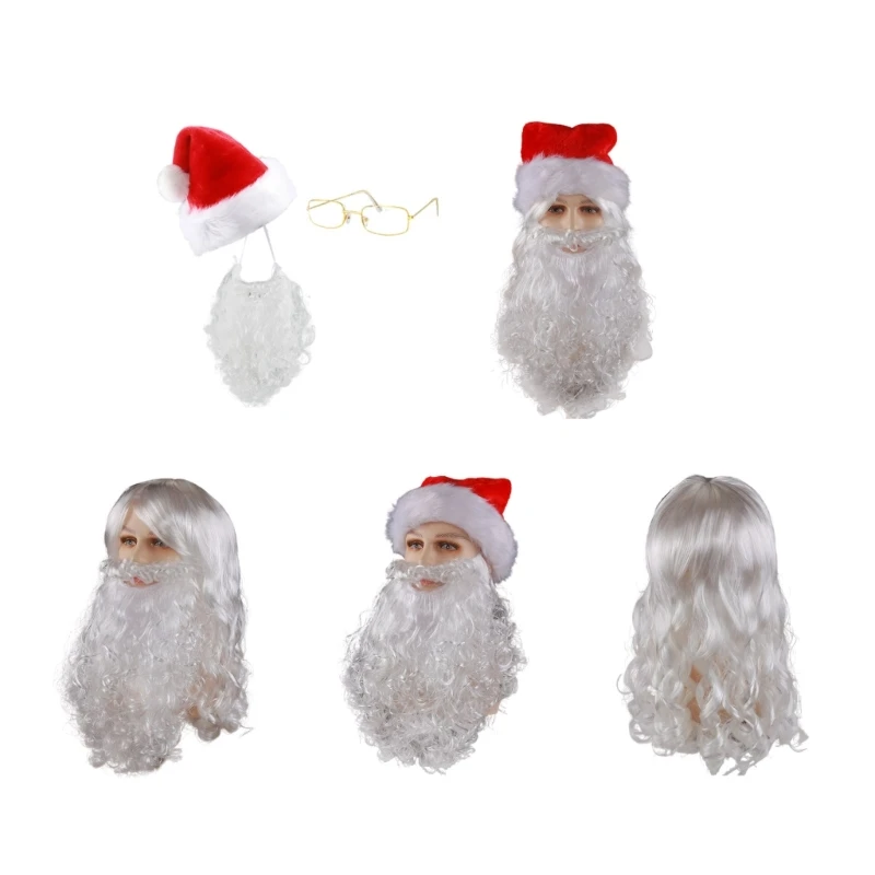 634C Santa Hat Santa Beard Santa Eyeglasses Adult Santa Costume Accessories for Men Women Christmas Party Photography