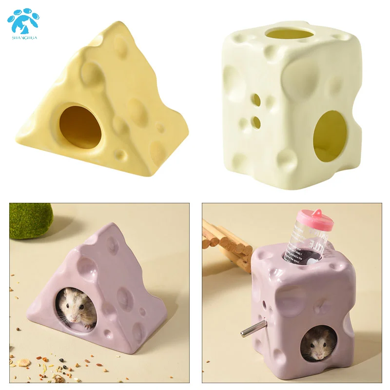 Ceramic Hamster Water Bottle Drinker Creative Cheese-shaped Hamsters House Hideout Landscape Product To Keep Your Hamster Cool