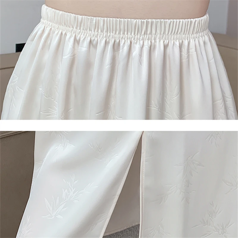 Seoulish กระโปรงผ้าซาตินแจ็คการ์ดสำหรับผู้หญิงกระโปรงมีจีบกลางเอวสูงสำหรับฤดูใบไม้ผลิและฤดูร้อน