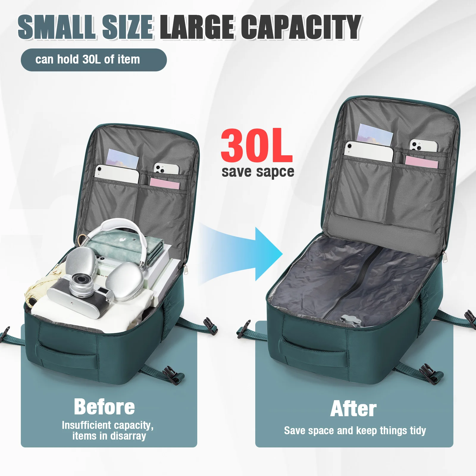 حقيبة ظهر مضغوطة بالفراغ للنساء والرجال، حقيبة ظهر WizAir Cabin Bag Ryanair مقاس 40x30x20,15.6 بوصة، حقيبة كمبيوتر محمول، حقيبة تخزين الملابس #2