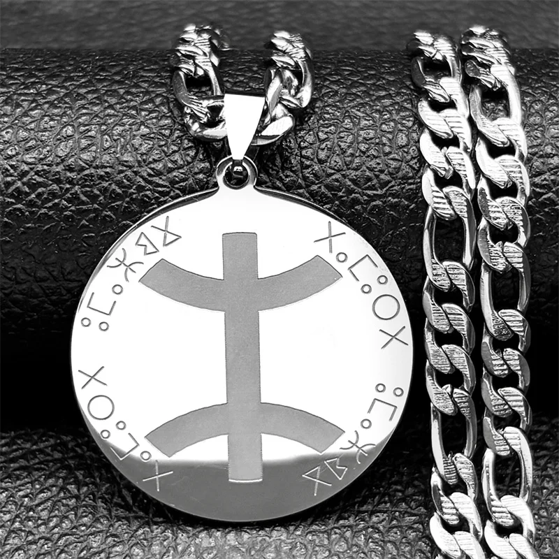 

African Ethnic Amazigh Berber Symbol Medal Pendant Necklace for Women Men Stainless Steel Gold Silver Color Hip Hop Jewelry