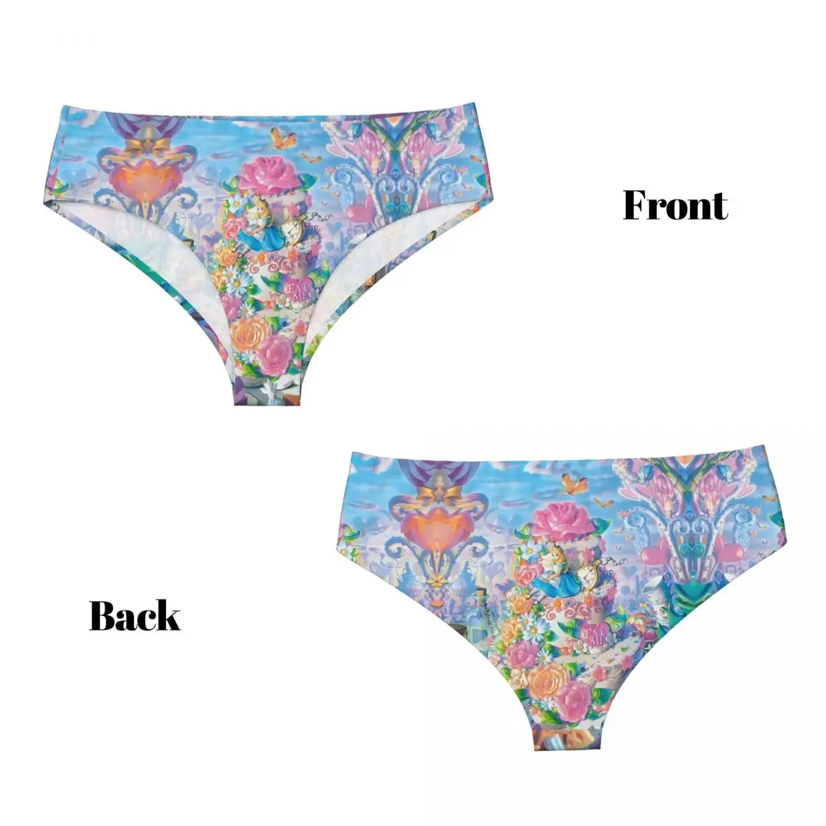 Benutzerdefinierte Alice im Wunderland Prächtige kurze Höschen Damen atmungsaktive Cartoons Unterwäsche