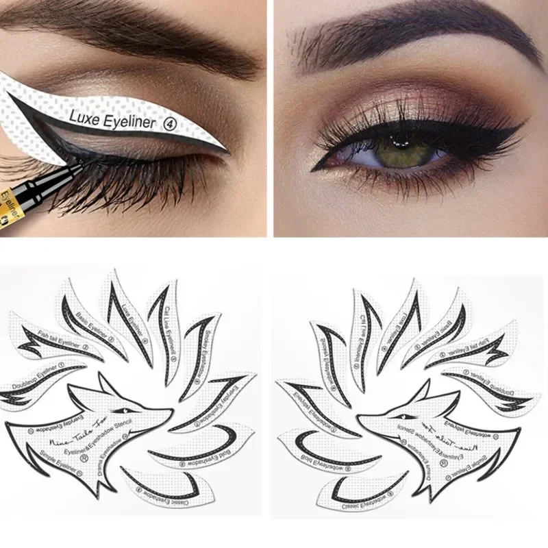 Pochoirs de maquillage pour les yeux, modèle de galets d'eye-liner ailé, outils saillants, sourcils, ombre à barrage, carte autocollante