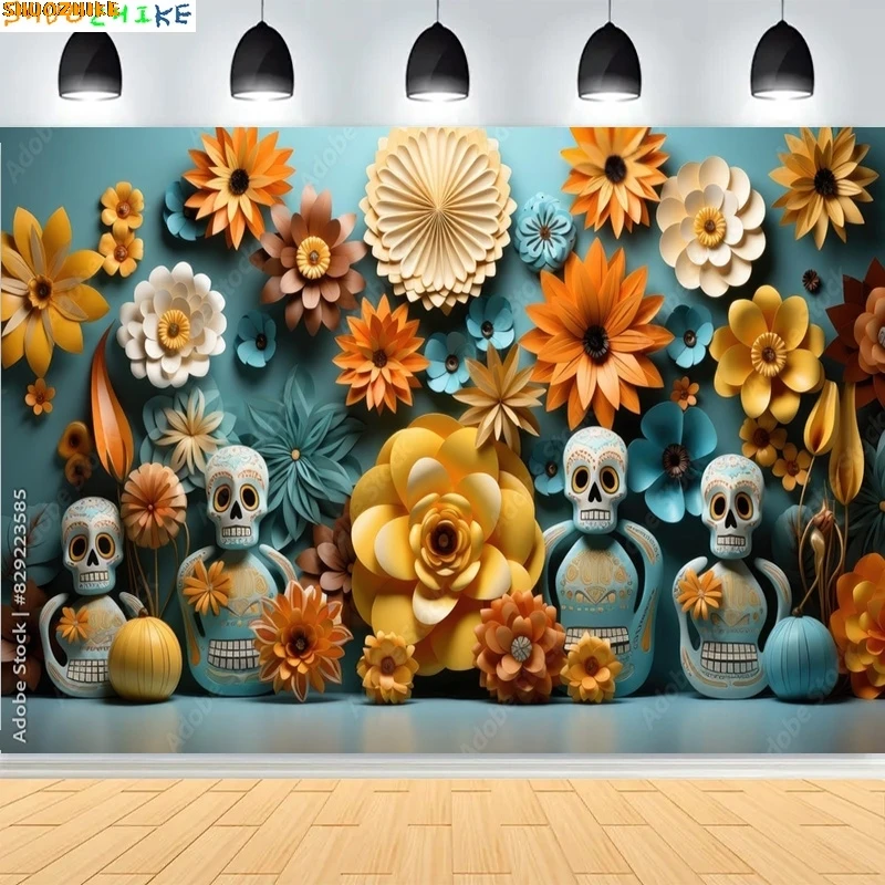 

Day Of The Dead With Floral Ornaments Photography Backdrops Skulls Halloween Magic Costumes Scary Stories Background DV-02