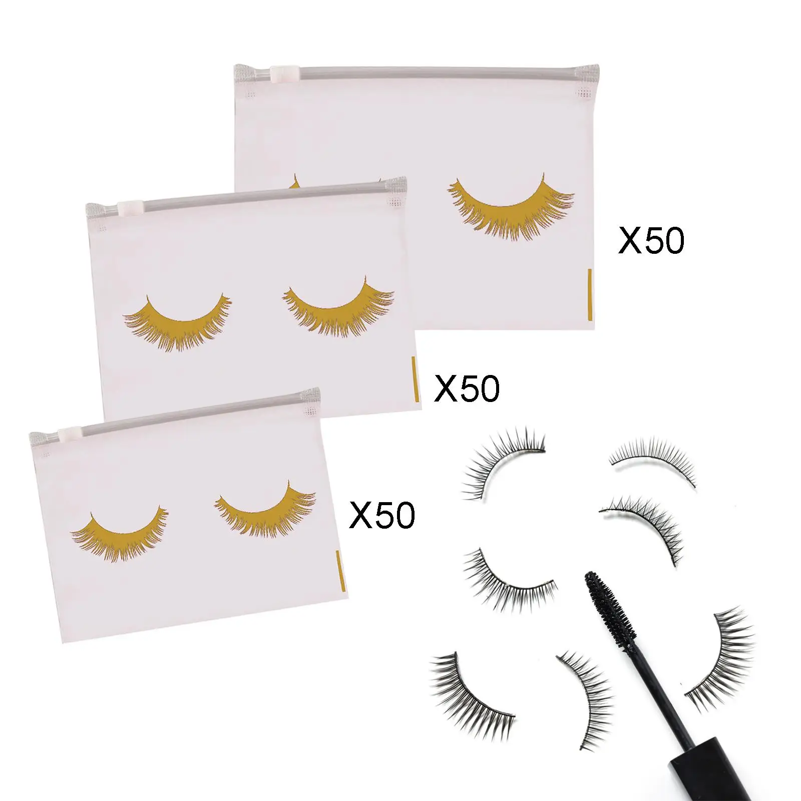 50Pcs Versatile Eyelash Bags Portable Empty Waterproof Clear Lash Zipper Pouch