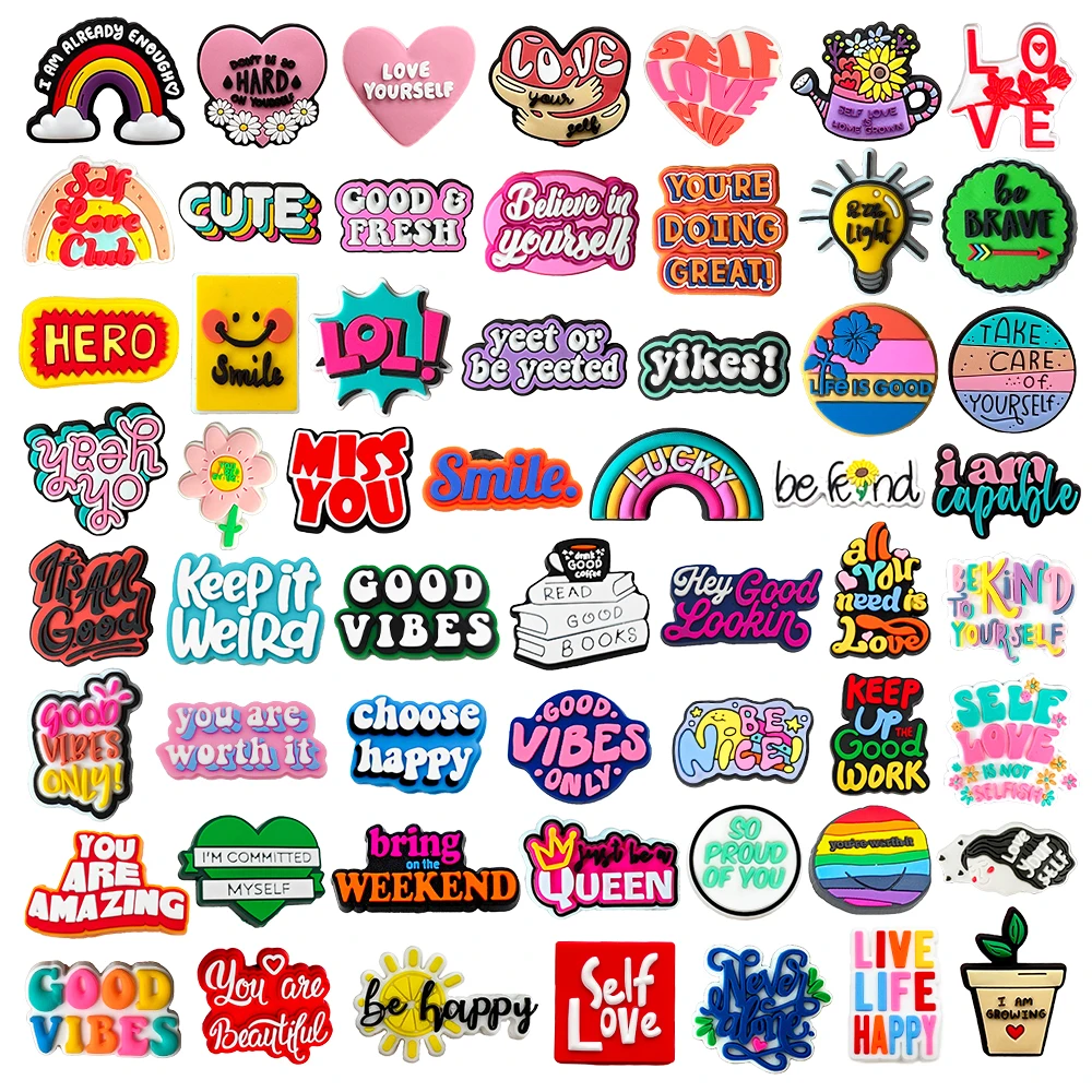 Hot 1PCS Fashion DIY Cartoon Inspirational English Phrases PVC Cute Letters Shoe Charms Decorate Accessories Girl Kid X-mas Gift