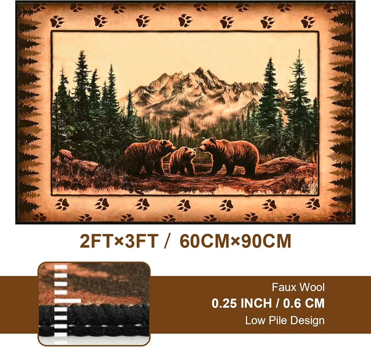 Rustic Bear Family Wilderness Rug Nature Forest Area Mat Entrance Hallway Decor Cozy Cabin Style Carpet Gift