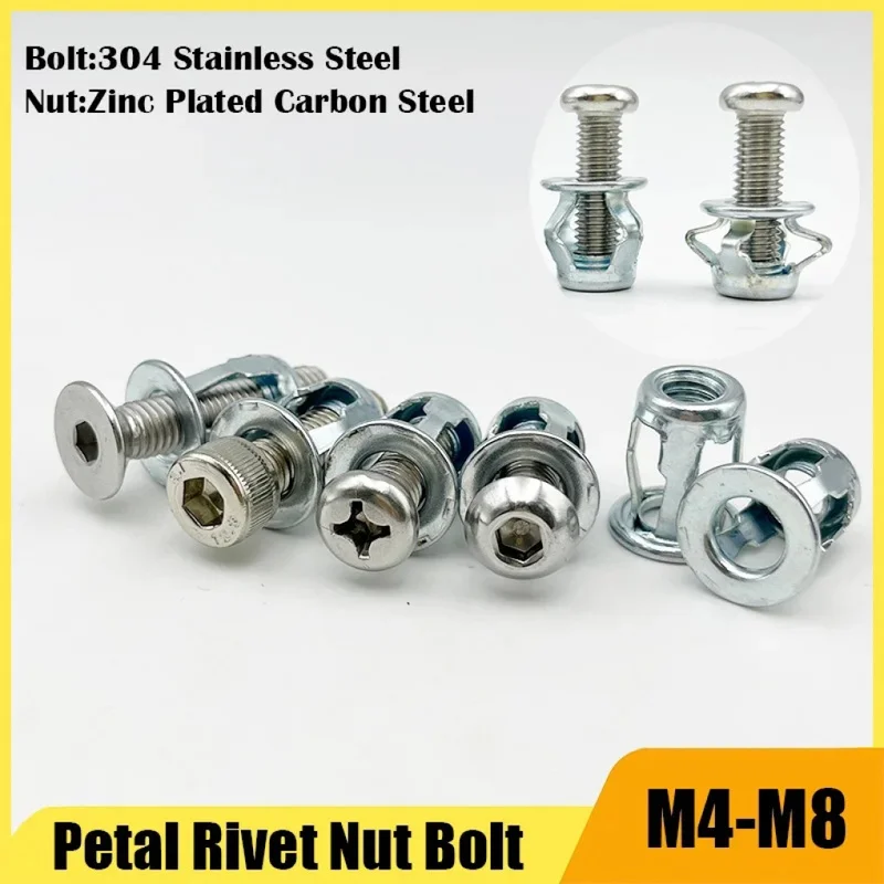 304 Stainless Steel Petal Shape Rivet Nut Screw Bolt Kit Expansion Metal Rivetnut Panel License Plate Clamp Lock Jack Nuts M4-M8