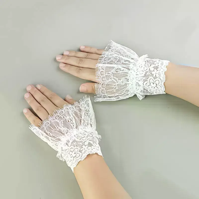 Women Fake Arm Sleeves With Short Tassels White And Black Pleated Cuff Beautiful Lace Accessories Outdoor Embellishments