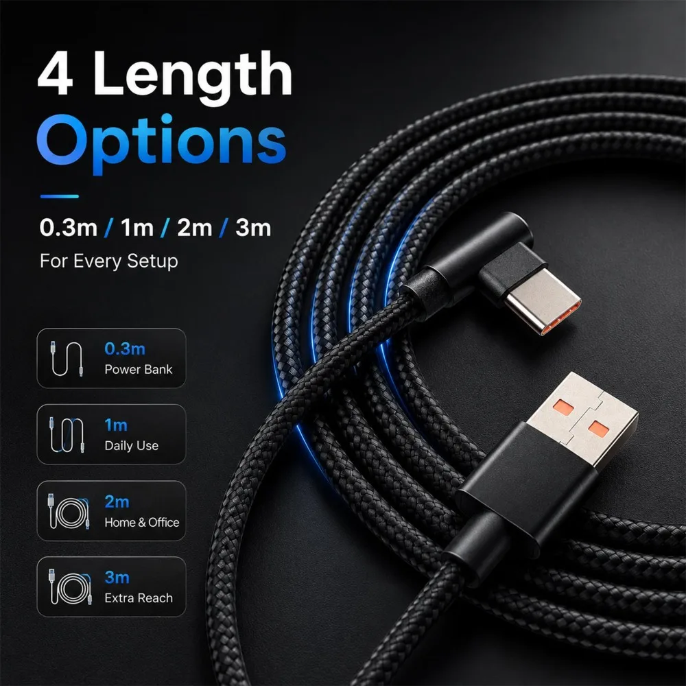 USB A To Type C 240W 10A Right-angle Super Fast Charging Cable 480Mbps High Power Charger Data Cord for Xiaomi/Samsung/Huawei