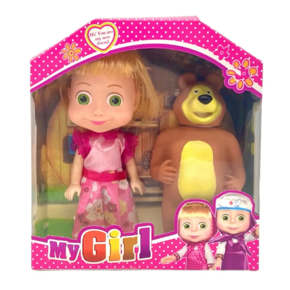 Martha y el oso muñeca Masha oso conjunto clásico osos pueden hacer sonidos caja de Color embalaje Kawaii Surpris regalo de cumpleaños juguetes PVC