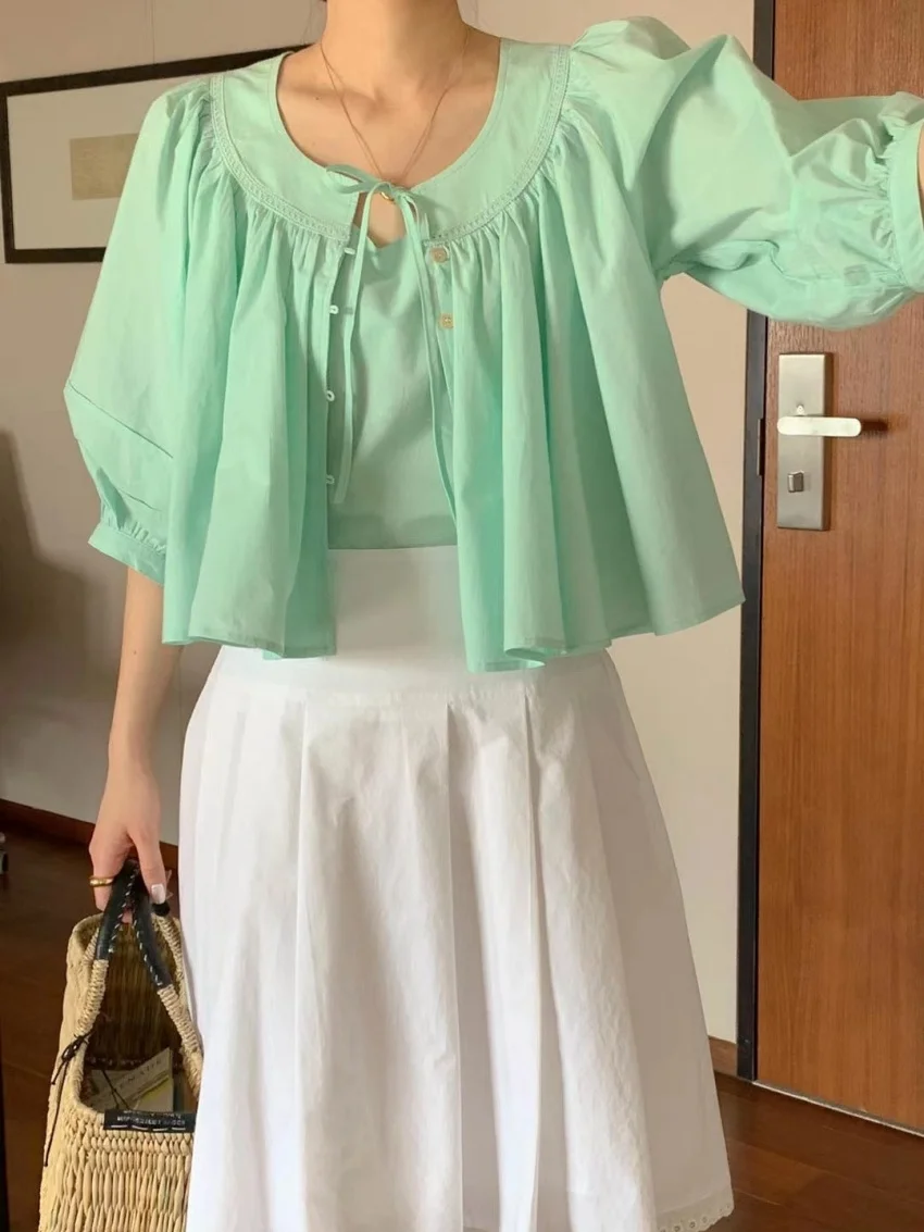 الغريبة كيتي الصيف لطيف قمصان المرأة الجديدة سليم تانك القمم فضفاضة عادية الحلو الدانتيل OL 2025 نصف كم كل مباراة شيك يوميا #3