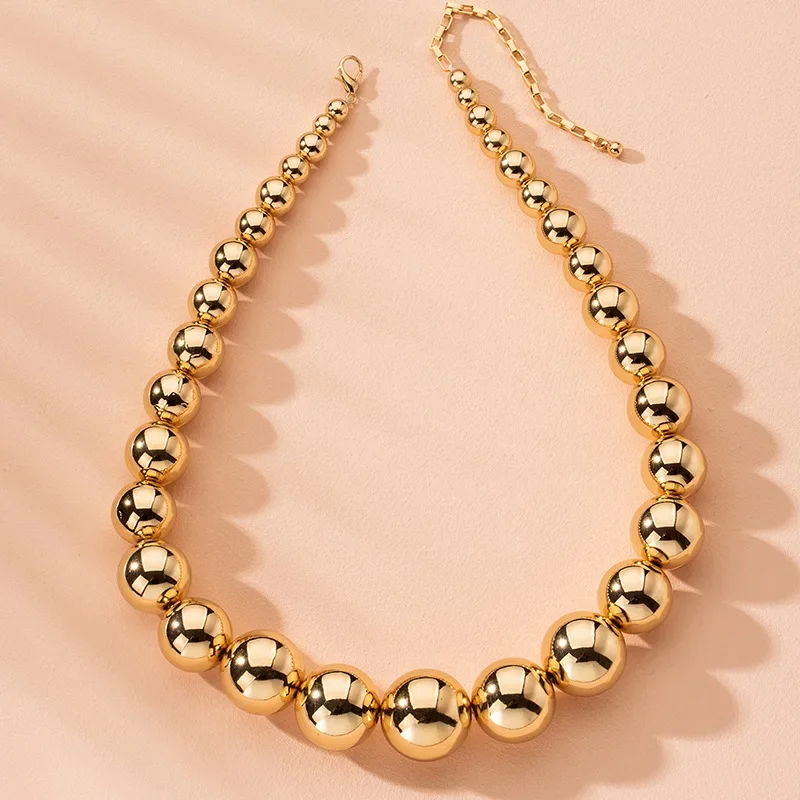 Neue Mode Statement Gold Farbe Ball Perlen Halskette für Frauen Punk Kette Charme Gothic Choker Halskette Schmuck Geschenke