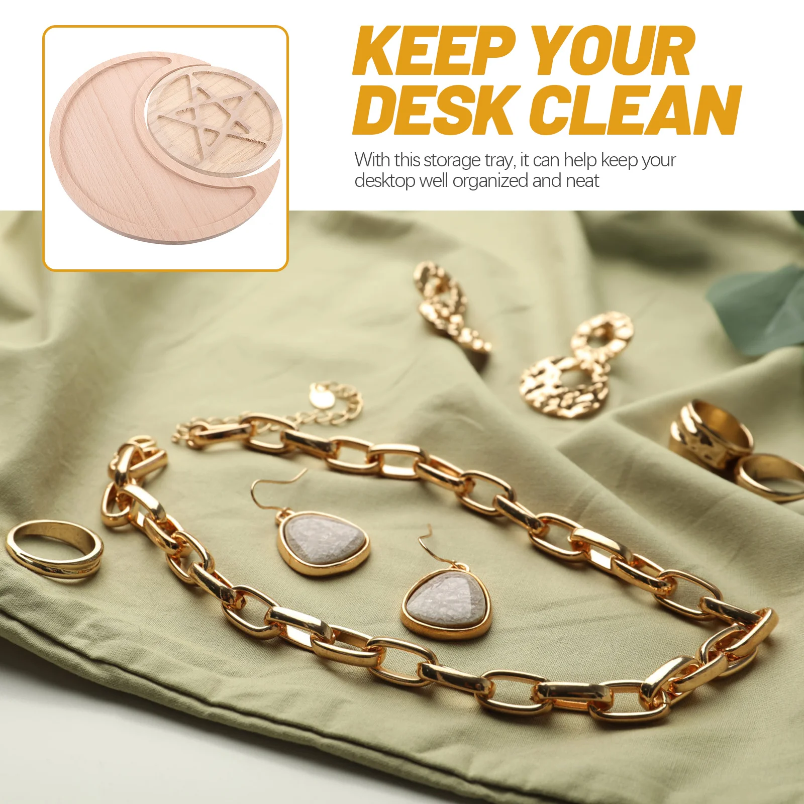 

2 шт., деревянный поднос со звездой и луной, органайзер для ювелирных изделий для хрустальной помады, лака для ногтей, дисплей, домашний декор, тарелка для хранения