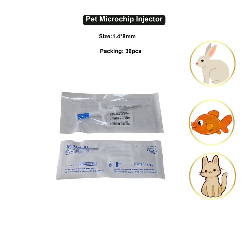 30x Veterinary Syringes with Glass Microchip 1.4*8mm ISO Animal Id Tag for Dog Pet Identification