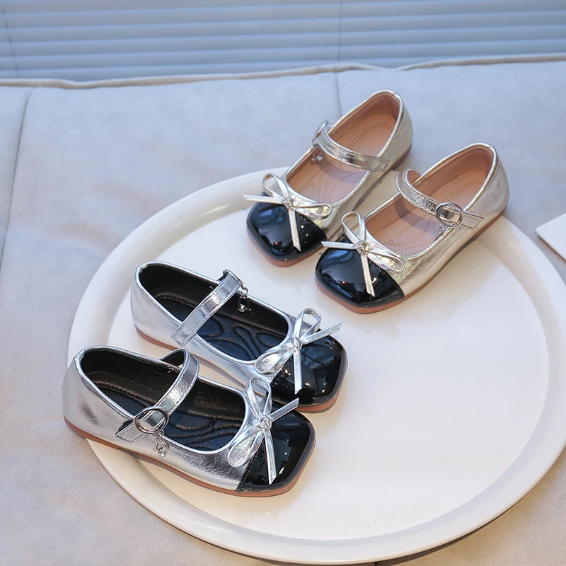 

Girls Princess Shoes with Bow-knot Kids Flats Performance Shoes Fashion Children Leather Shoes for Party Wedding Soft Sole
