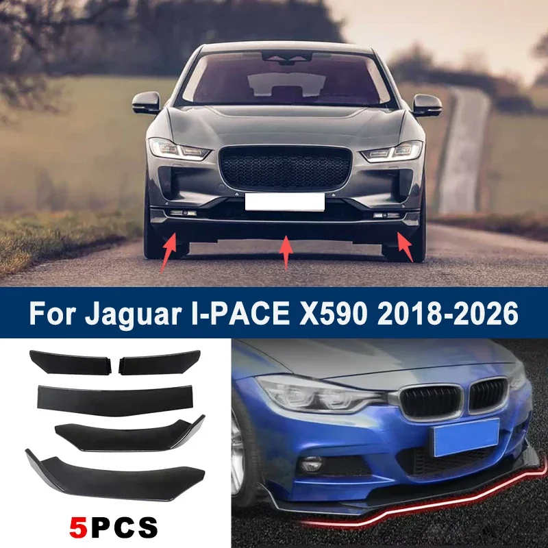 

Adjustable 5Pcs Sectional Front Spoiler Lip For Jaguar I-PACE X590 2018-2026 Front Bumper Splitter Car Exterior Sport Body Kit
