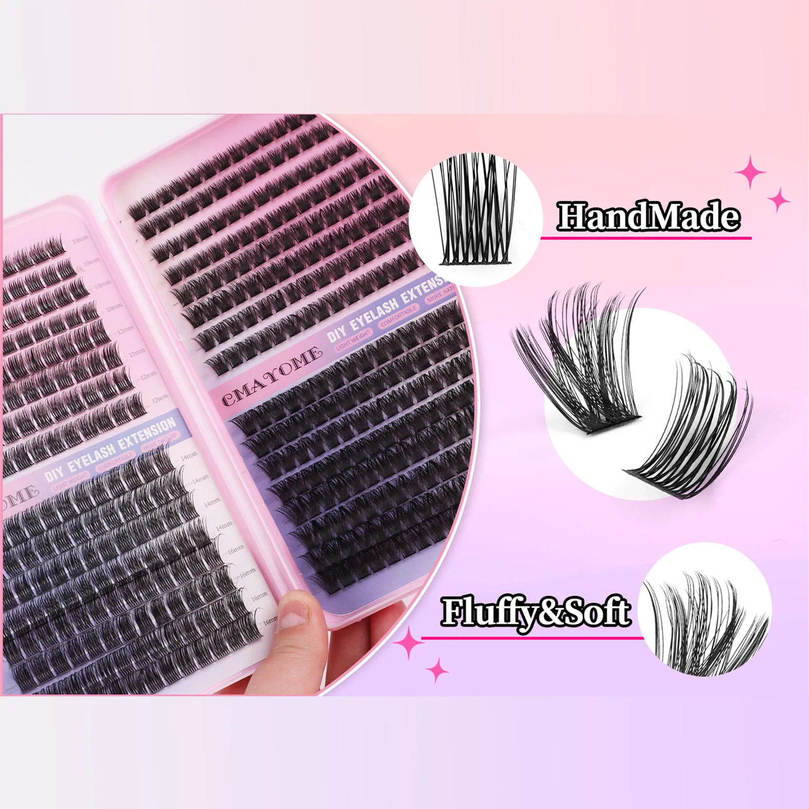 Juego de extensiones de pestañas DIY, mezcla de estilos, grupos de pestañas de gran capacidad individuales con pinzas removedoras de unión y sellado, Kit de maquillaje con cepillo para pestañas