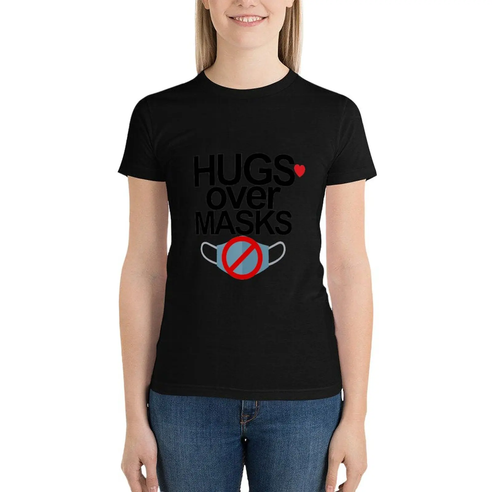 

HUGS OVER MASKS T-Shirt summer tops plus size tops female t-shirt dress for Women graphic