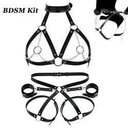 Sex Bondage BDSM Kit Restraints Leather Handcuffs Sex Toys Body Harness Bondage Waist Straps Cuffs Adult Erotic Toys For Couples