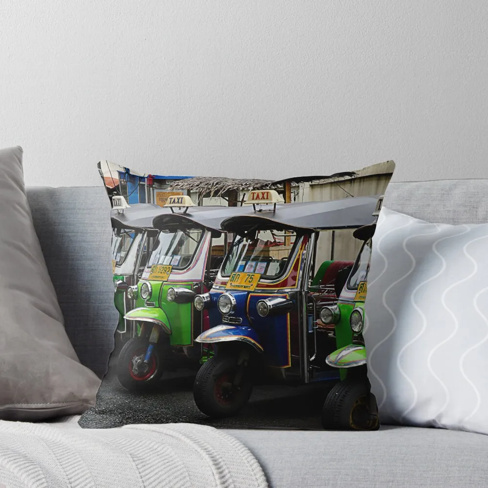 

Colorful Tuk Tuks, Bangkok Throw Pillow Ornamental Pillow covers for pillows Pillows Aesthetic pillow