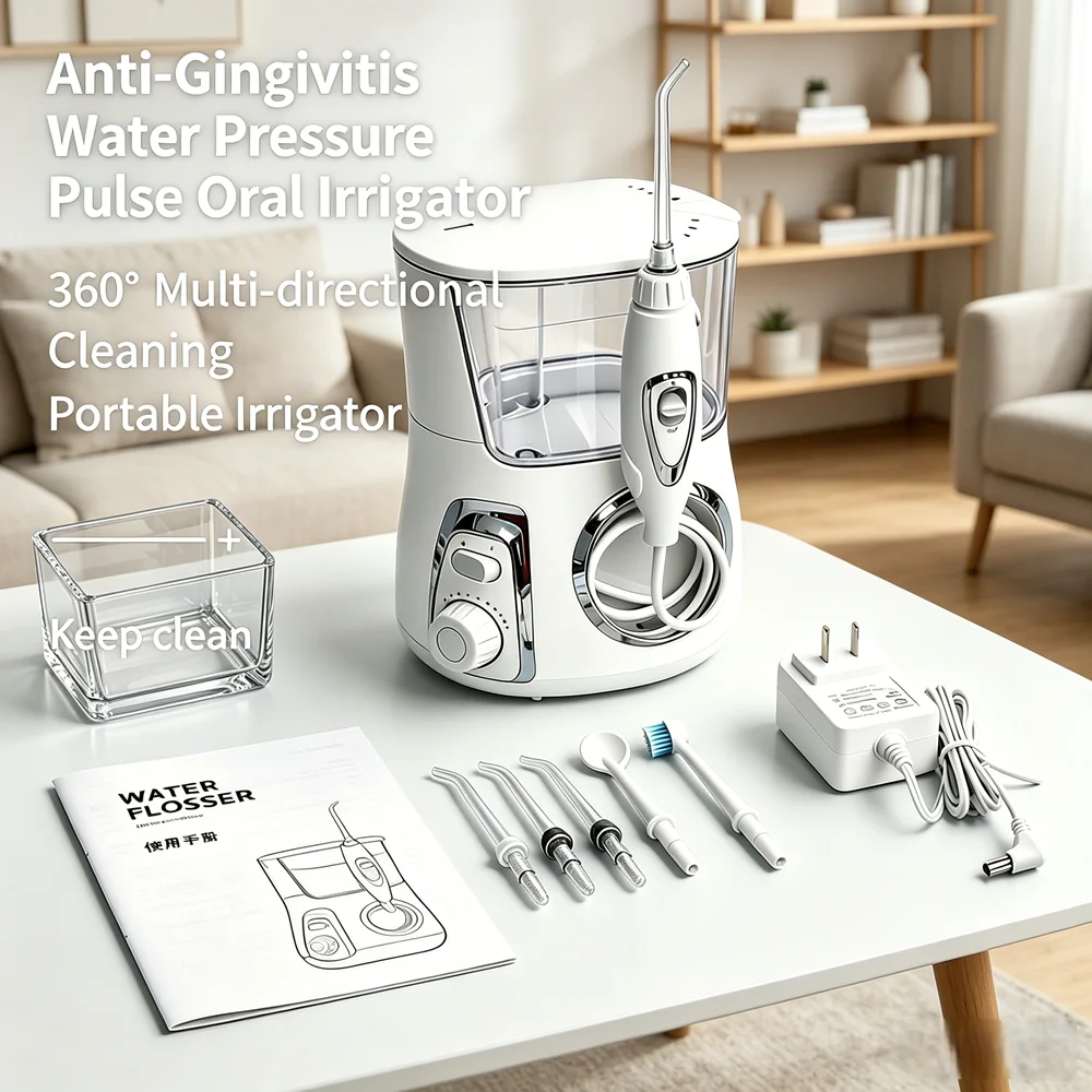 

Advanced Desktop Oral Irrigator Water Flosser Electric 5 Nozzles 10 Modes 800ML Tank Fight Bad Breath Cavities
