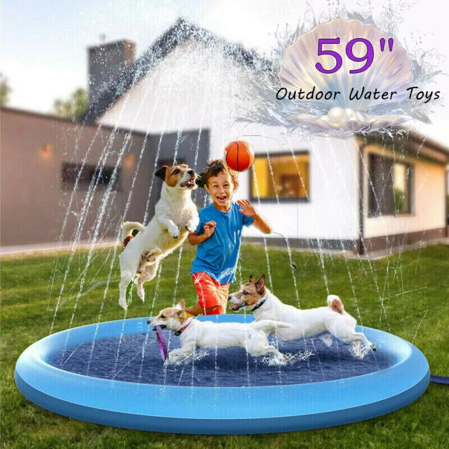 

59in Non-Slip Splash Pad for Dog Thicken Sprinkler Pool Outdoor Water Toys