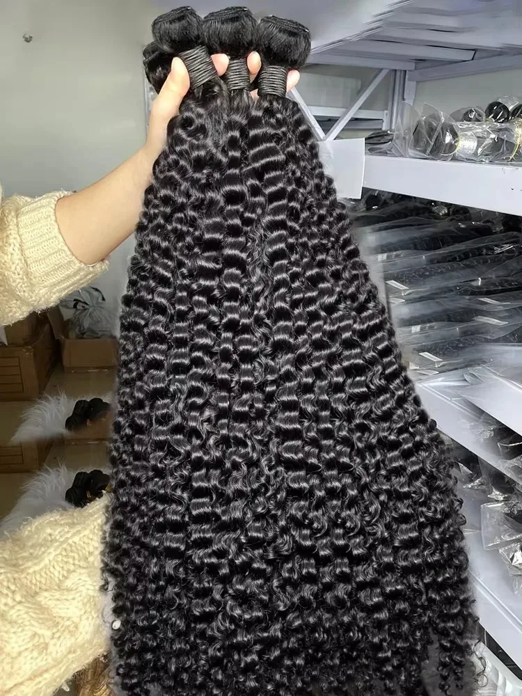 Deep Wave Human Hair Bundle Curly Hair Weaving 30 32Inch 16A Natural Water Wave 3/4 Pcs Bundles Extensions Double Weft For Women