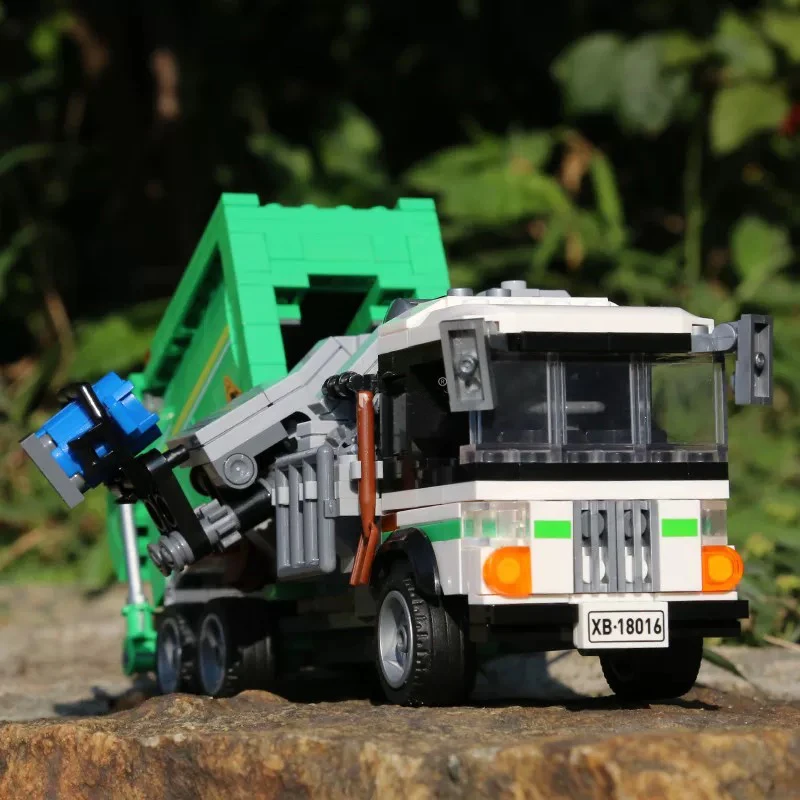City Series Garbage Truck Sanitation Vehicle Building Blocks Cleaning Car Model With Figure Bricks Toys For Boy Birthday Gifts