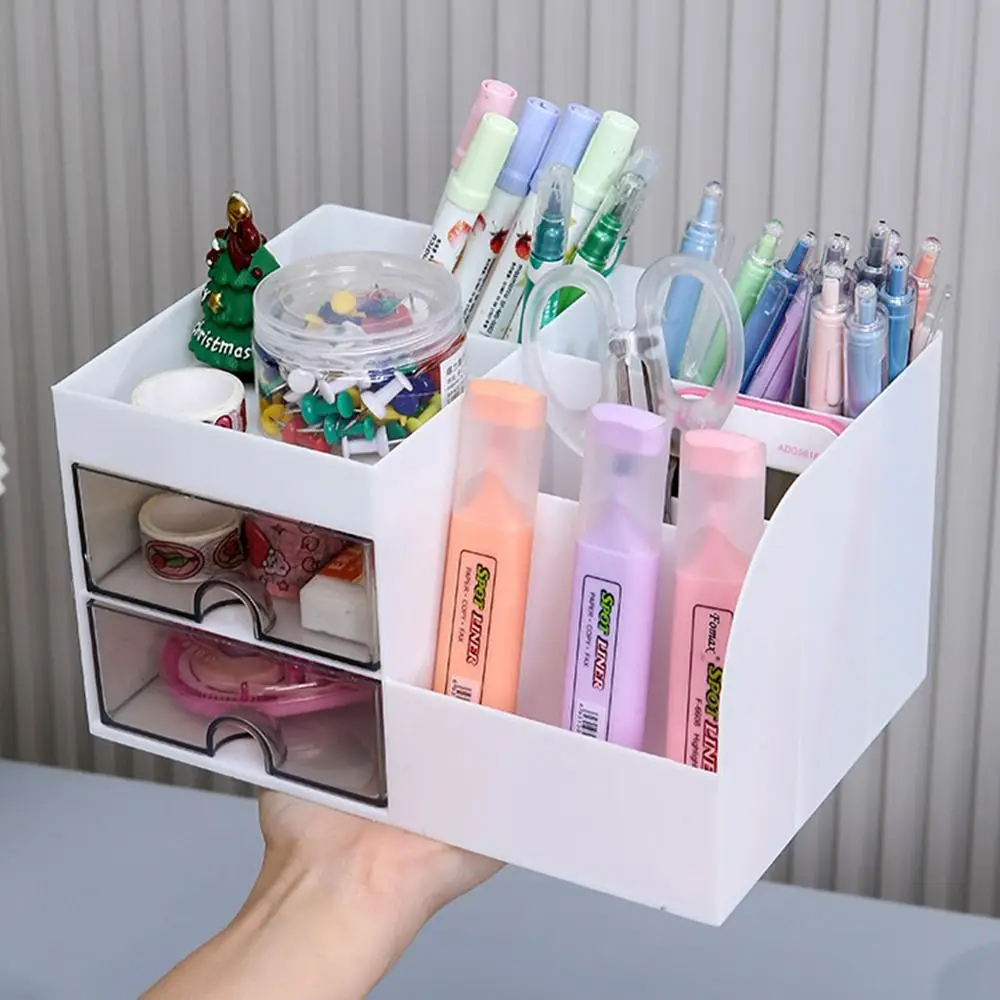 Large-capacity Desk Pen Holder Multi-function with Transparent Drawer Creative Stationery Holders Desktop Storage Tools Organize