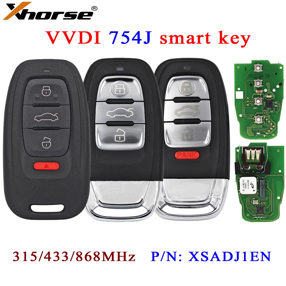 

Xhorse Keyless Go P/N: 754J VVDI Smart Remote Control Car Key Fob for Audi A6L Q5 A4L A8L 315MHz 433MHz 868MHz XSADJ1EN