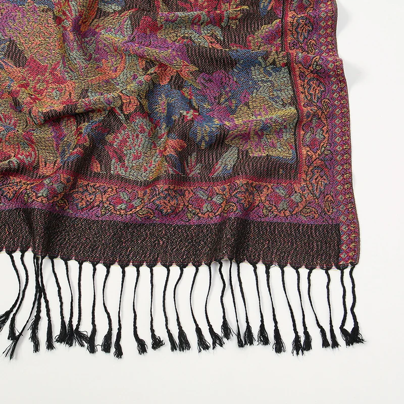 70x175cm Femmes Paisley Echarpe Cachemire Sentiment Pashmina Chales Gland Hijab Bandeau Femme Hiver Foulards Foulard – Detail 5