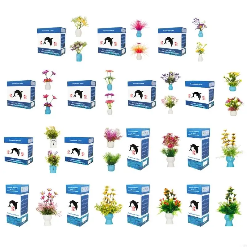 F68D Aquarium Flower Decors Plant Ornaments Green Aquatic PlantTank Landscaping Green Artificial Leaves Hiding Spot