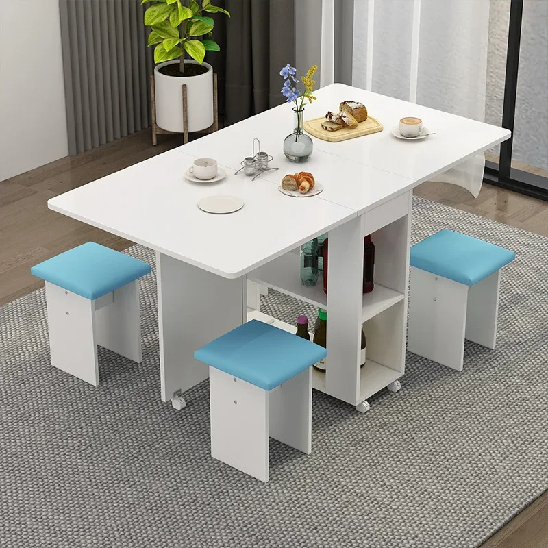 Folding dining table household simple small apartment multi-function movable one table four benches rectangular multi-person