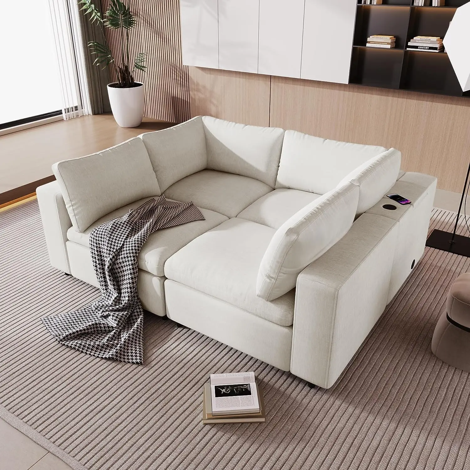 Sofa Modular, tempat tidur 4 tempat duduk, Sofa Futon dapat dibalik