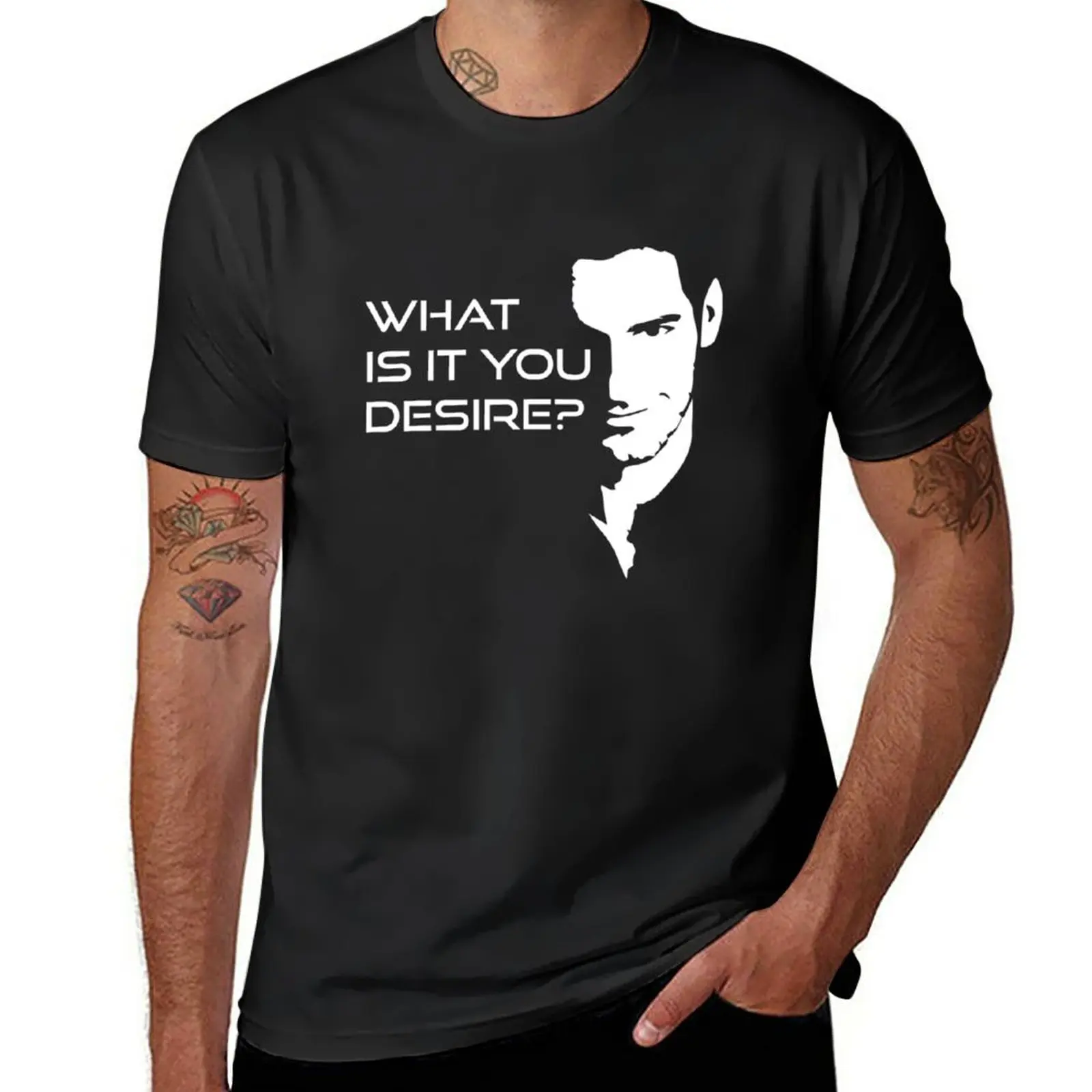 Lucifer Morningstar What Is It You Desire T-Shirt summer tops summer clothes fruit of the loom mens t shirts