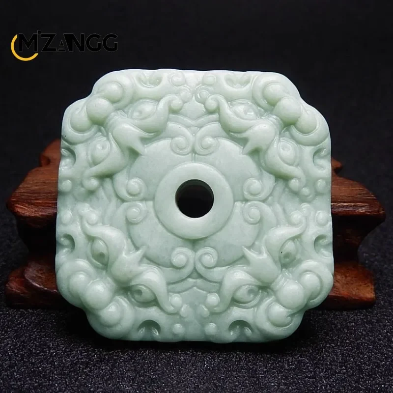 Natural Green Jade Megatron Square Animal Face Pendant Double Carved Men and Women Retro Fashion Jewelry Mascot