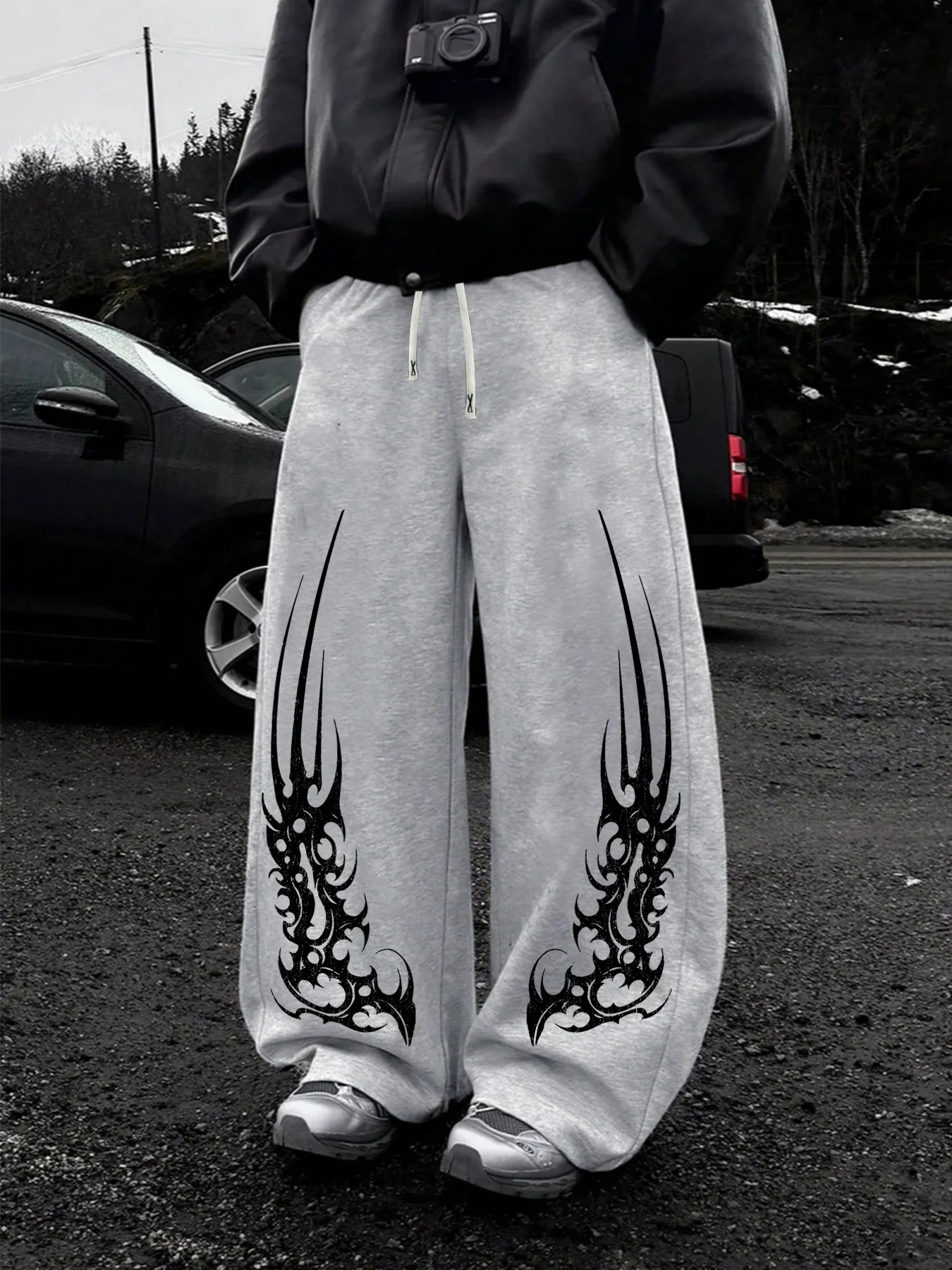 

New Men's Gothic Print Straight-Leg Sweatpants Loose Fit Comfortable and Casual Versatile Streetwear Oversized