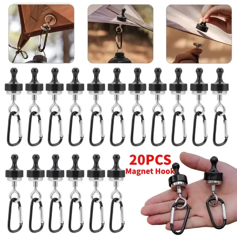 

20-1PCS Outdoor Strong Magnet Hook Multipurpose Mountaineering Buckle Camping Light Hooks Flexibility Ceiling Tent Fixer Hooks