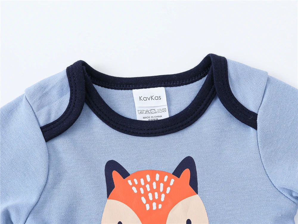 Kavkas Long Sleeve Baby Boy Clothes Set 3 Pcs/lot 100% Cotton Cool Fox Print O-Neck Boy Bodysuit Infant Costume