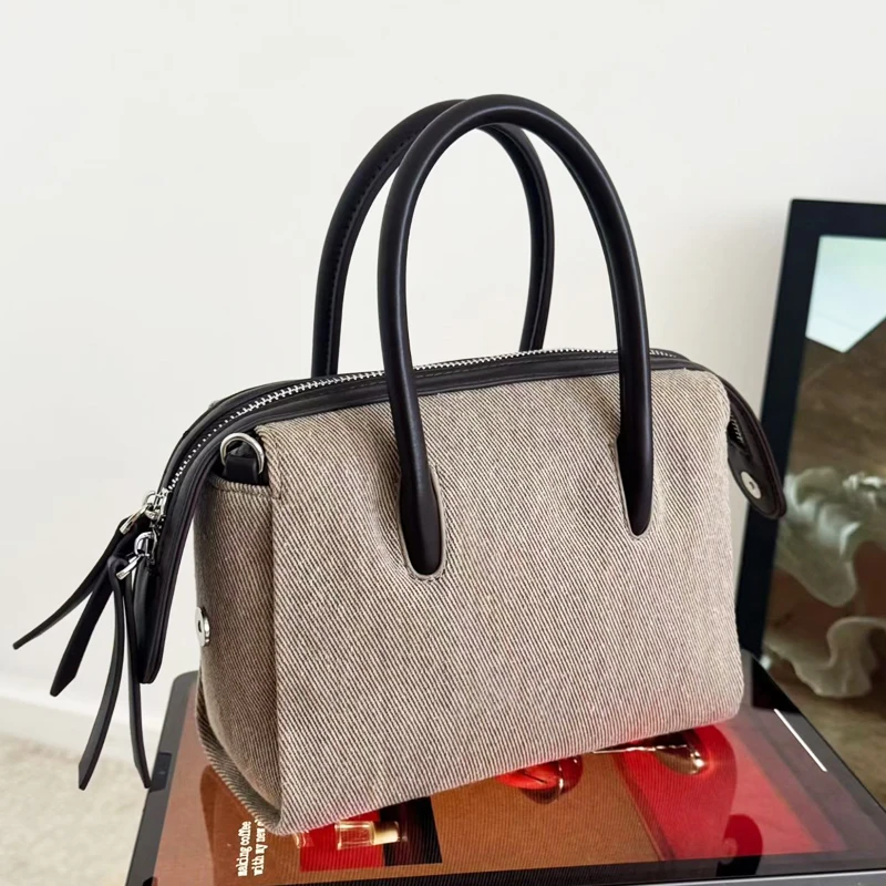 

Korean Casual Boston Pillow Canvas Bags For Women Luxury Designer Handbag And Purses 2026 New In Top Handle Small Cloth Shoulder