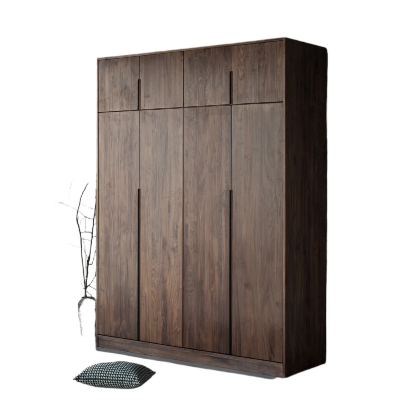 

North American black walnut solid wood wardrobe Nordic bedroom simple swing door Japanese wardrobe Cherry oak cabinet