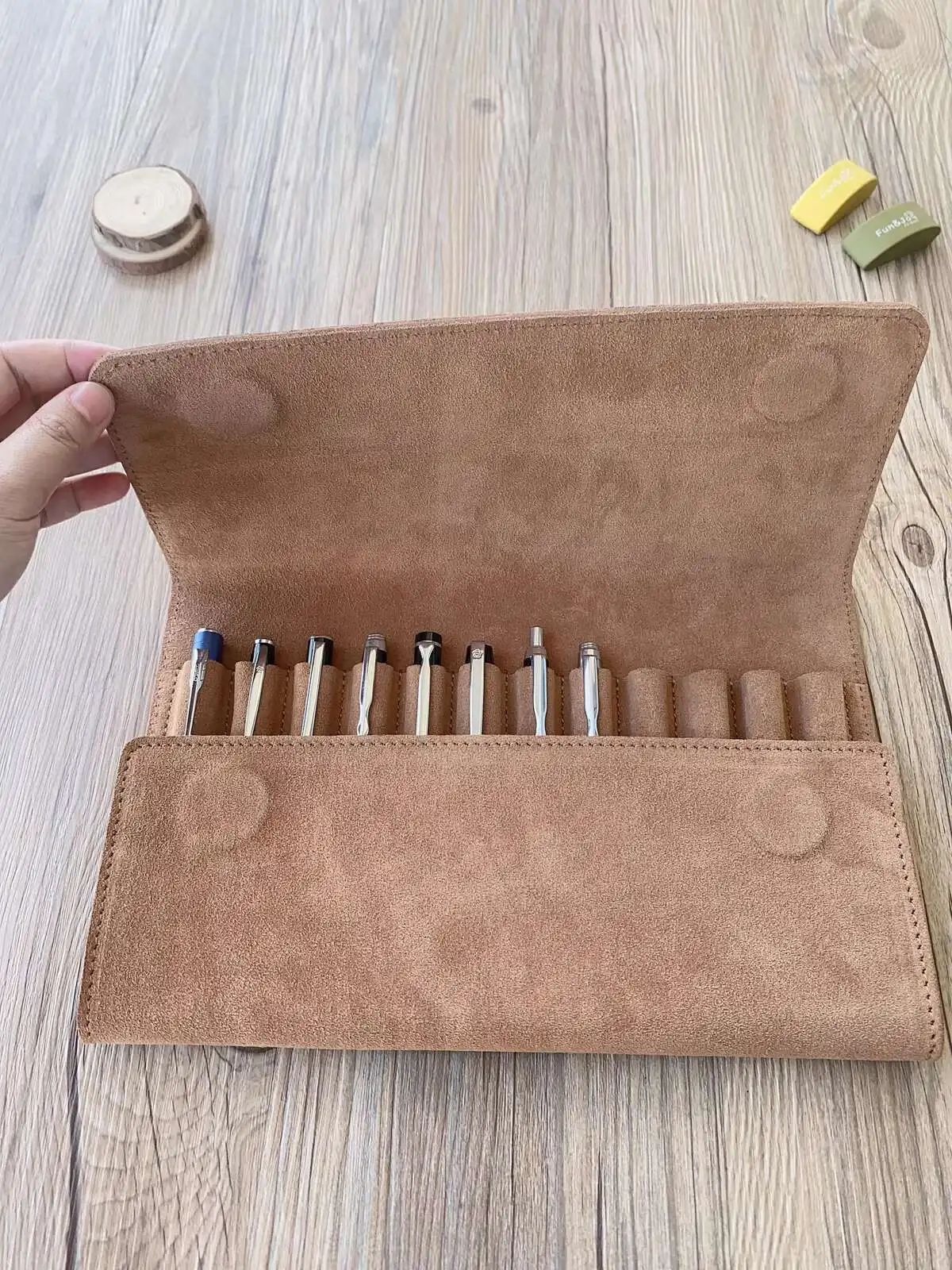 Genuine Leather Large Capacity Pen Storage Bag Simple First Layer Cowhide  Pen Case Multifunctional Stationery