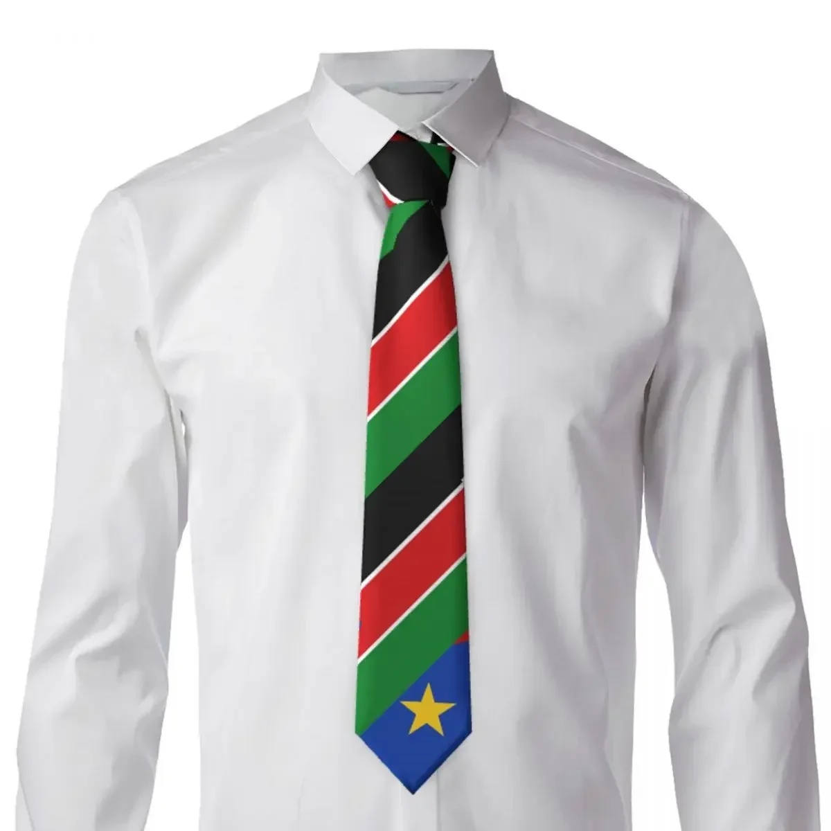 

South Sudan Flag Tie Emblem Stripes Business Neck Ties Elegant Neck Tie For Men Pattern Collar Tie Necktie Birthday Gift