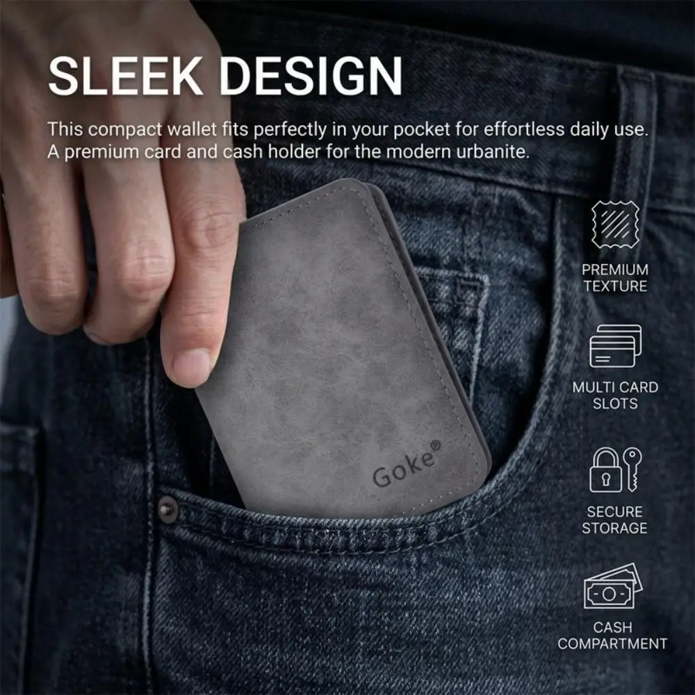 Slim Profile Men's Card Holder Mini Size Multi Card Slots Driver's License Holder Anti-Magnetic Multifunctional Bifold Wallet