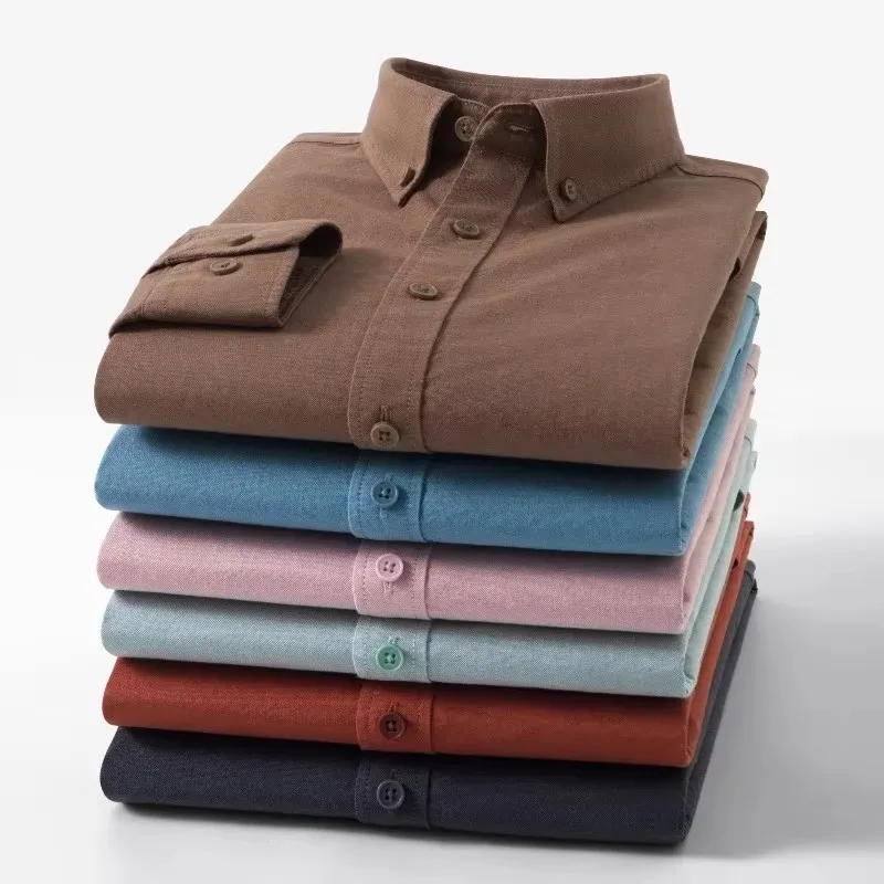 

100% Pure Cotton Men's Shirt Solid Color Shirt Long Sleeve Regular Fit Men Casual soft Comfortable Social Shirts Men Clothing