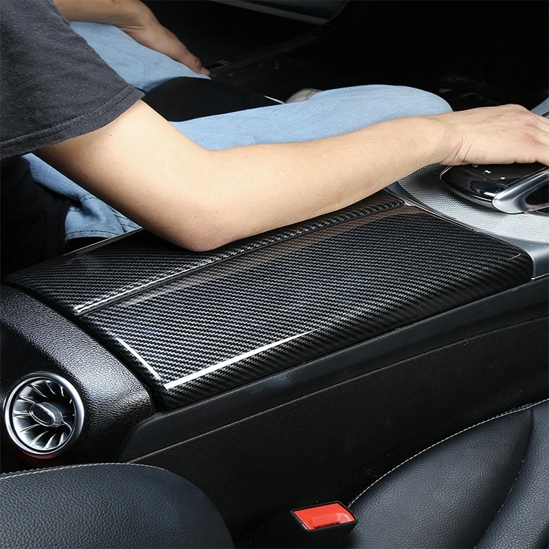 

For Mercedes Benz C E Class W205 W213 GLC X253 Accessories Car Interior Stowing Tidying Armrest box Panel Stickers Cover Trim